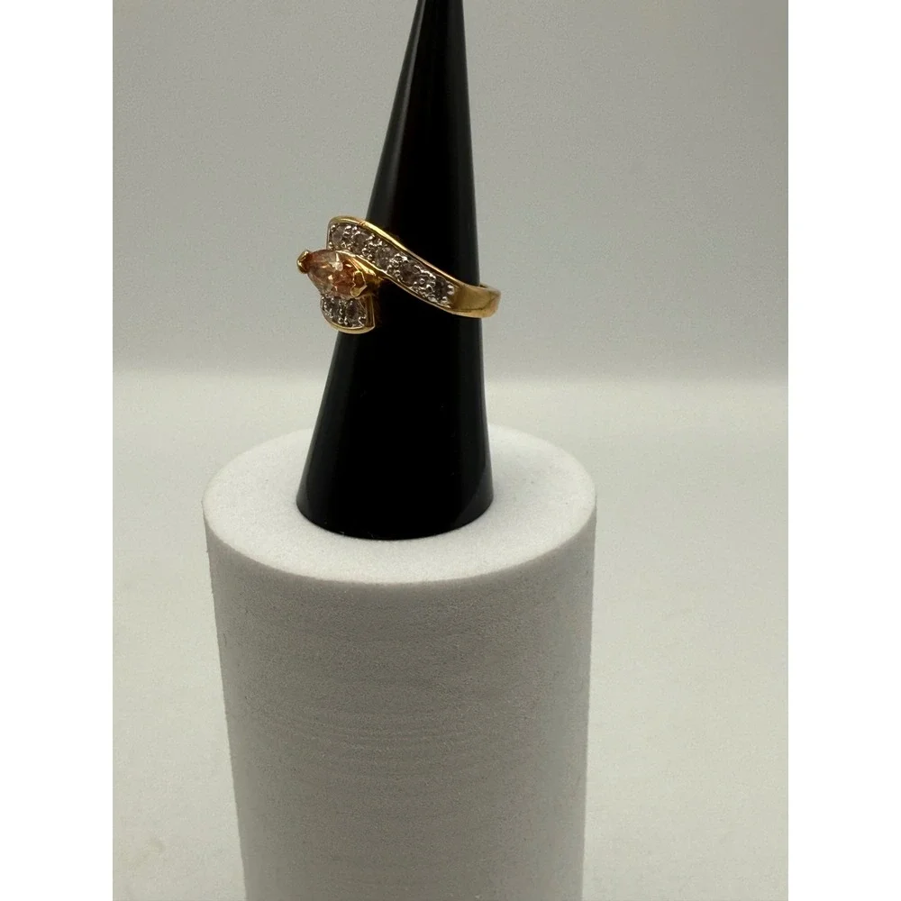 EDCO Gold Tone Champagne Marquise Bypass Ring with Clear Accents Size 6.25